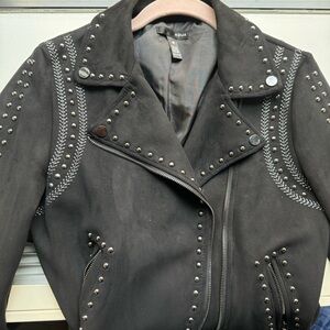 AQUA black suede jacket with silver hardware